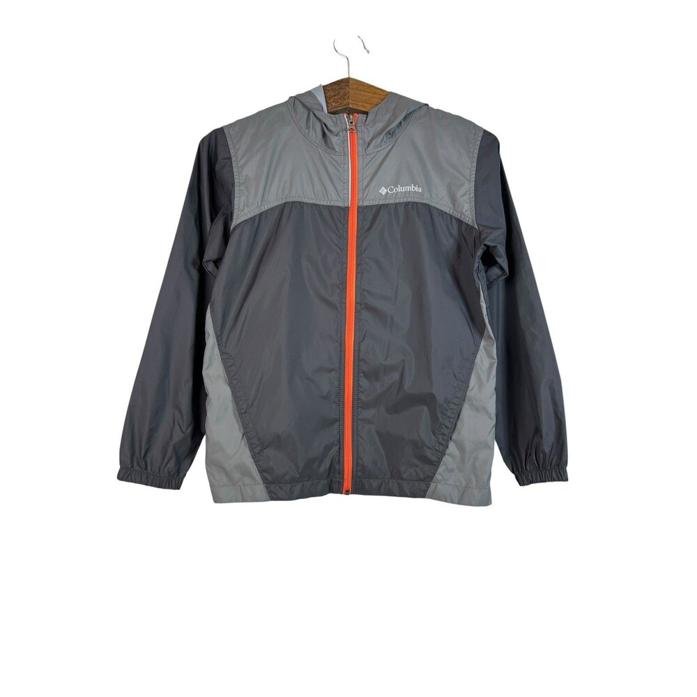 Columbia Youth Glennaker Rain Jacket Size M Gray Waterproof Hooded Coat Boys